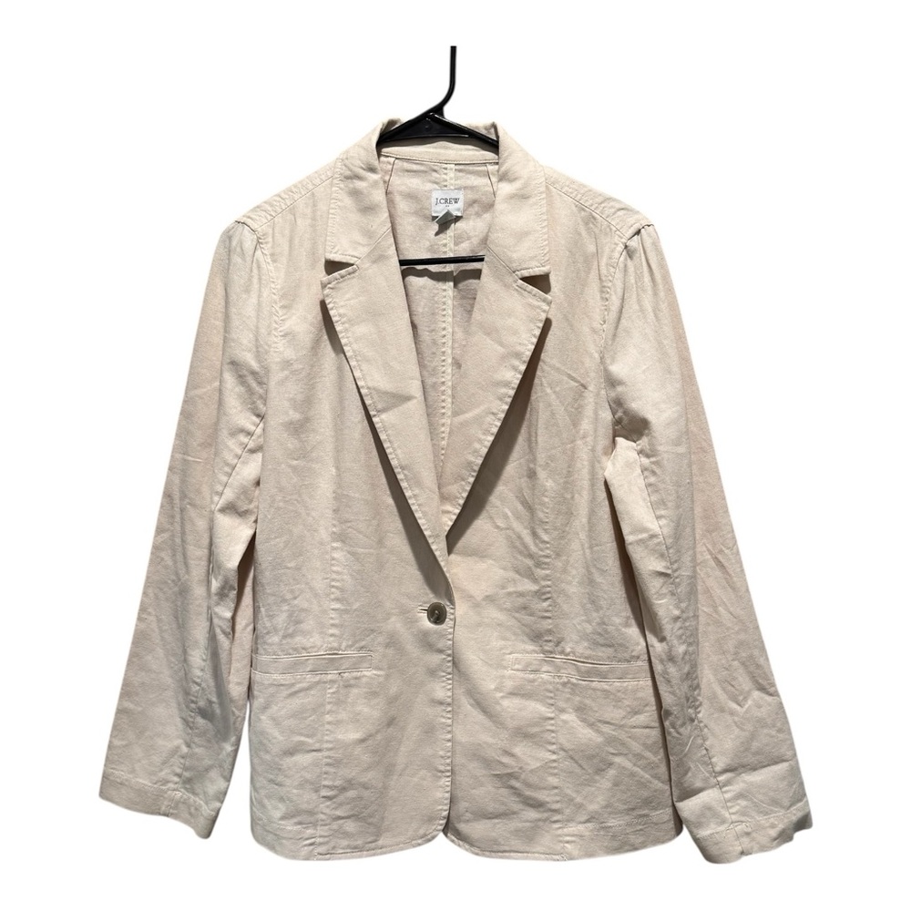 J. Crew Linen and Cotton Blend Blazer Womens Size 12 Cream/Tan